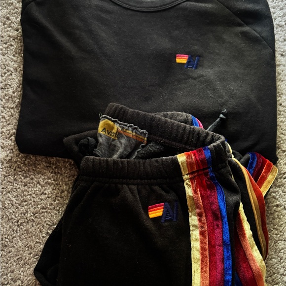 Aviator Nation Black Jogger Set with Rainbow Stripes - Picture 3 of 7
